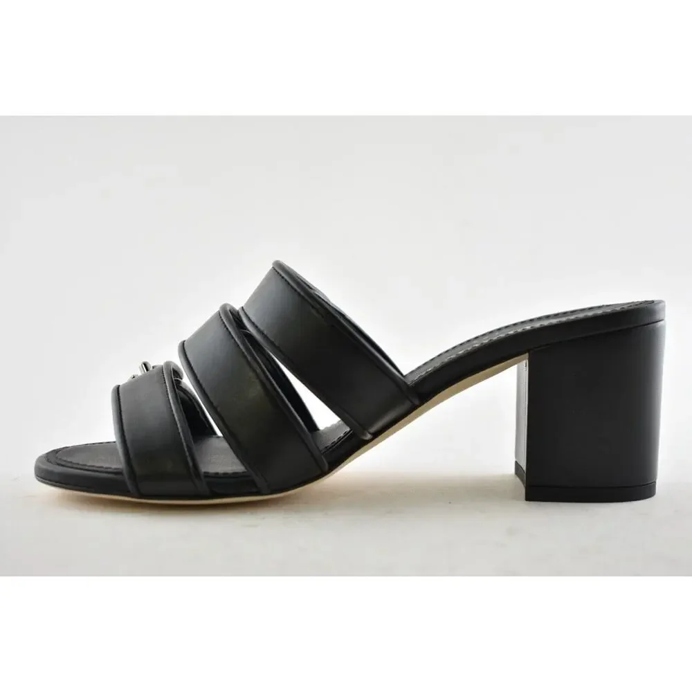 Chanel 19P Black Leather Turnlock CC Logo Mule Strap Slide Block Heel Sandal 36 - Picture 9 of 12